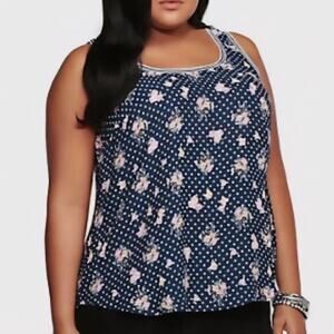 Torrid Floral Polka Dot Tank Top Navy Blue White Plus Size 14 16